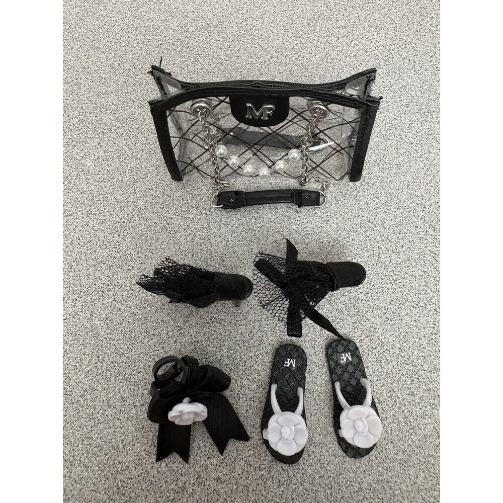 Zuru Mini Brands Barbie Sized Transparent & Black Tote, Pumps, Sandals, Hair Bow